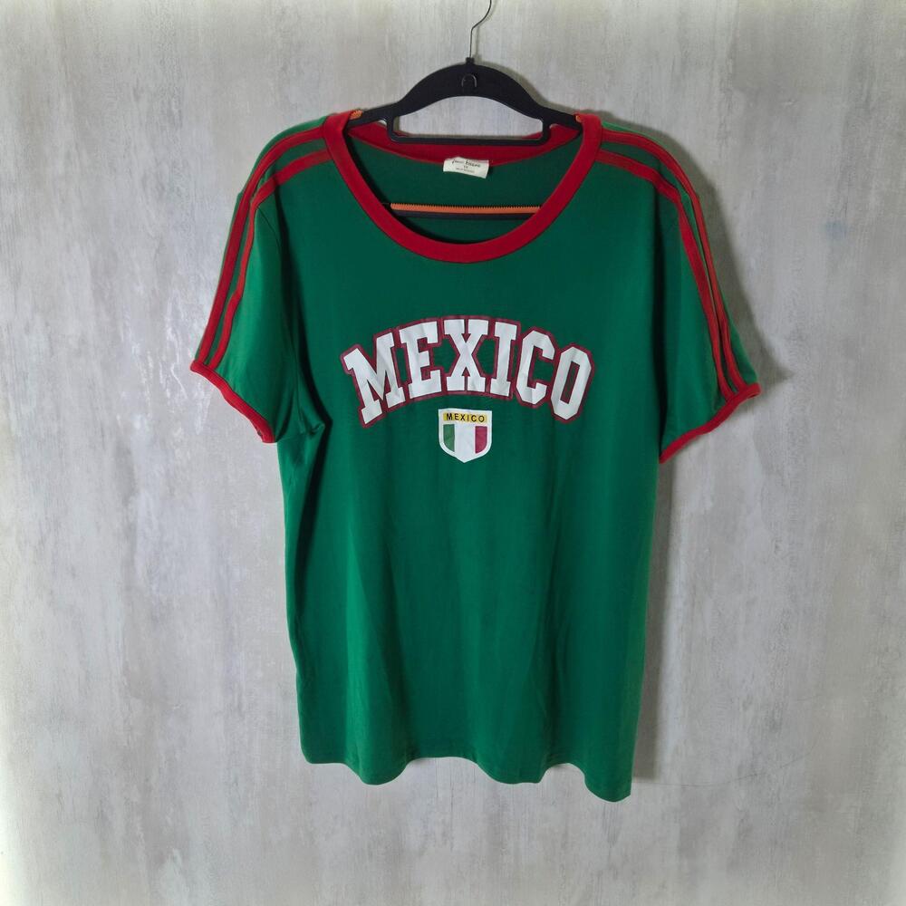 Free Kisses Shirt Womens 1X Green Mexico Ringer Graphic Tee Top Sports Soccer